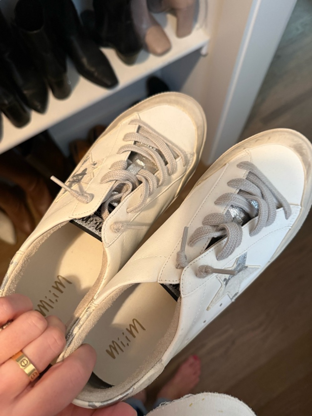 Women’s White Sneakers with Silver Metallic Accent